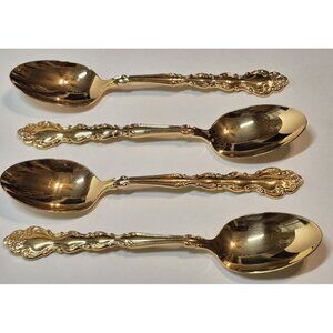 Set of 4 Oneida Community Gold Plated Stainless Tea Spoons Beethoven Pattern